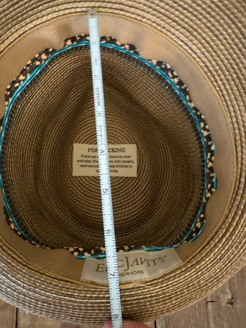 Eric Javits New York Woven Fedora Hat Brown Turquoise Packable - Picture 9 of 10